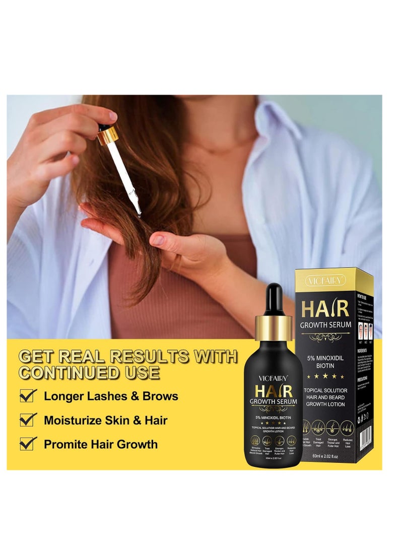 VIOFAIRY - 5% Minoxidil for Men and Women Hair Growth Oil, Biotin Serum, Hair Regrowth Treatment for Scalp Hair Loss, Natural, for Thicker Longer Fuller Healthier Hair 2.02 oz - Image 1