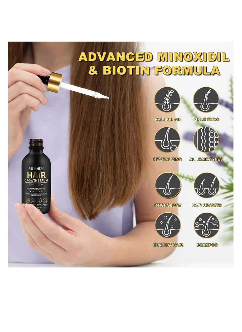 VIOFAIRY - 5% Minoxidil for Men and Women Hair Growth Oil, Biotin Serum, Hair Regrowth Treatment for Scalp Hair Loss, Natural, for Thicker Longer Fuller Healthier Hair 2.02 oz - Image 1