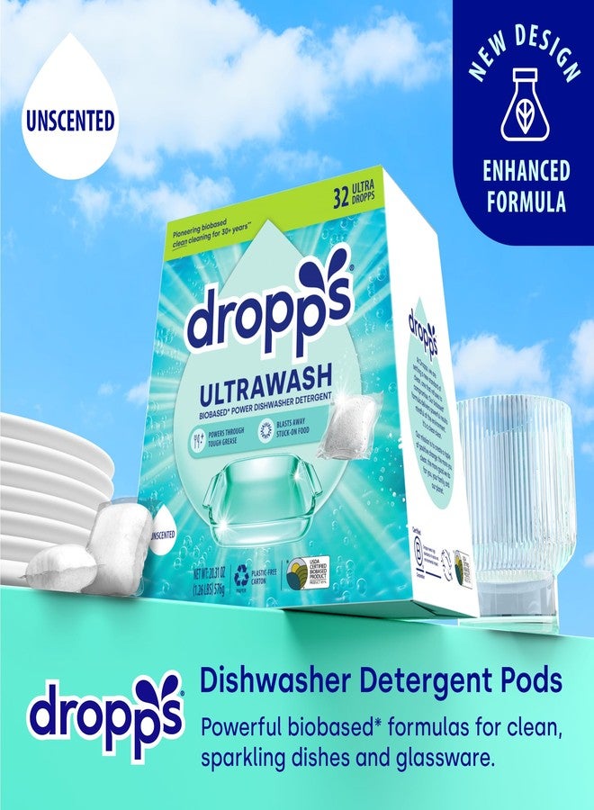 Dropps UltraWash Dishwasher Pods, Unscented (32 Count) - Biobased Power Deep Clean Dishwasher Detergent Tablets for Sparkling Shiny Dishes - No Rinse Aid or Pre-Wash Needed - Dishwashing Pods - Image 2