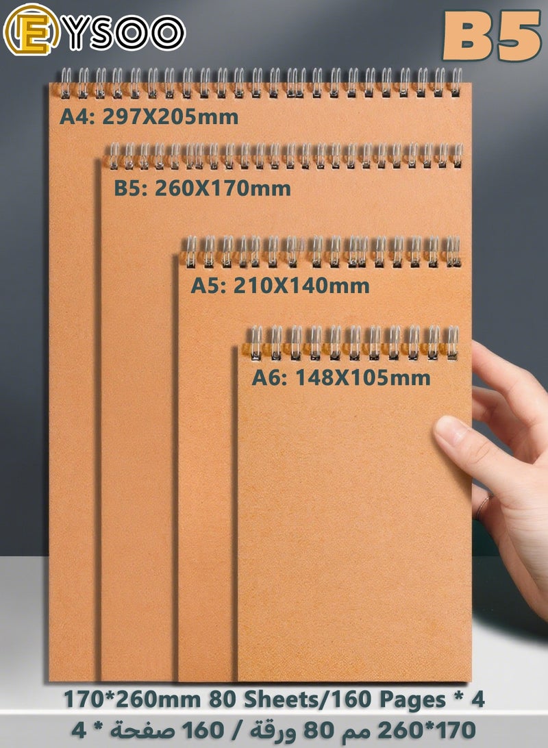 EYSOO B5 Spiral Notebooks 4 Pack Blank Notepads 80 Sheets / 160 Pages Pocket Size Hardcover Notebooks for Office School Writing - Image 2