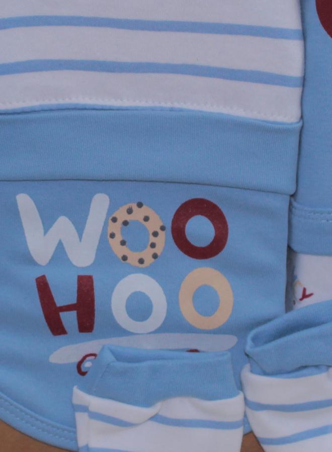 جونيور بوكس هدايا قطن بيبي للاولاد الصغار الصغار – أزرق سماوي "ووهو" (٥ قطع) - Image 3