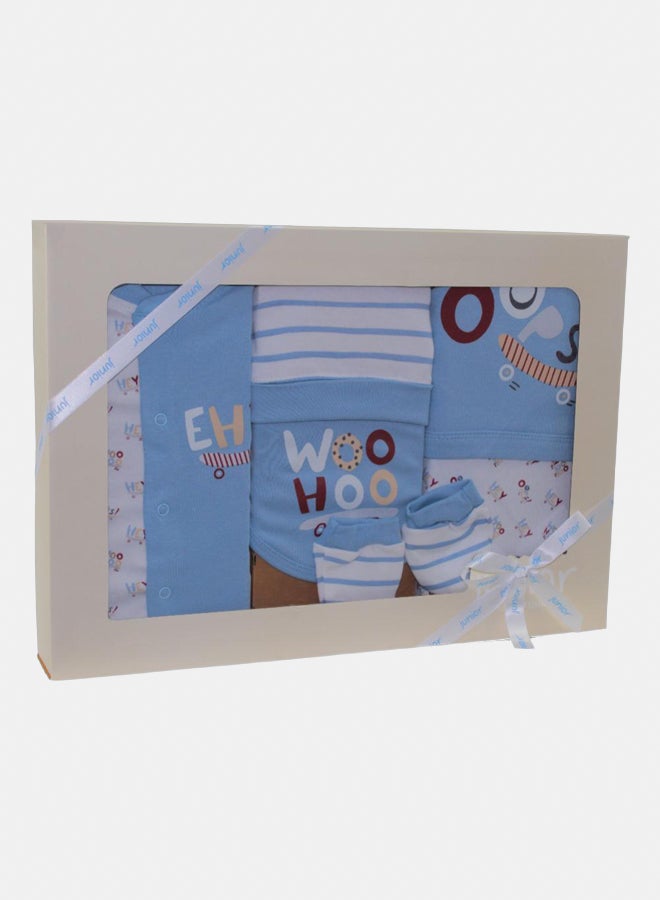 جونيور بوكس هدايا قطن بيبي للاولاد الصغار الصغار – أزرق سماوي "ووهو" (٥ قطع) - Image 1