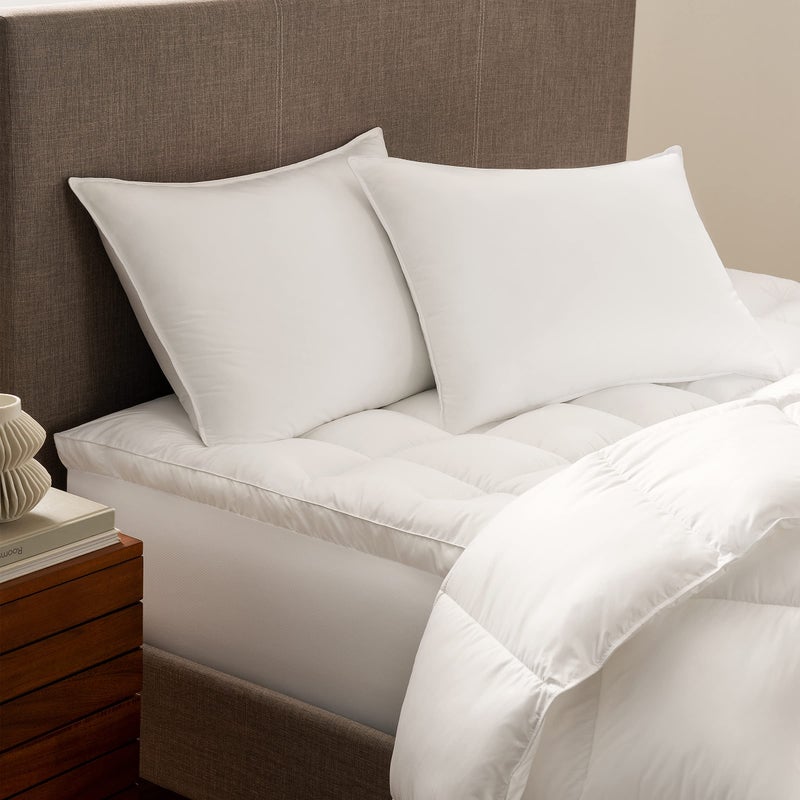 Serta Down Illusion Soft Hypoallergenic Medium/Firm Bed Pillows for Side, Stomach or Back Sleepers (2 Pack), Queen, White - Image 2