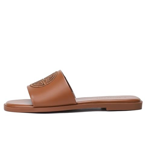Stratuxx Kaze Womens Flat Sandals Dressy Summer Slide with Memory Foam Comfortable Cute Leather Brown Sandals for Women - Image 5