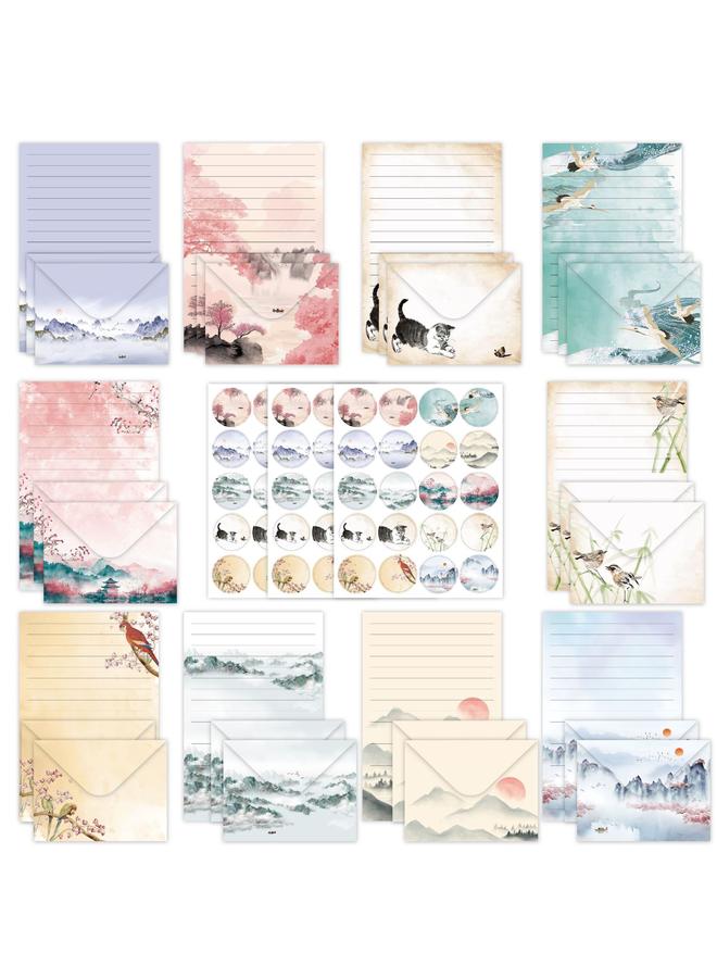 Bluejw Landscape Painting Chinese Style Ink Painting Envelope Letter Paper 160 Pieces Creative Advanced Sense Letter Stationery Set - Image 1