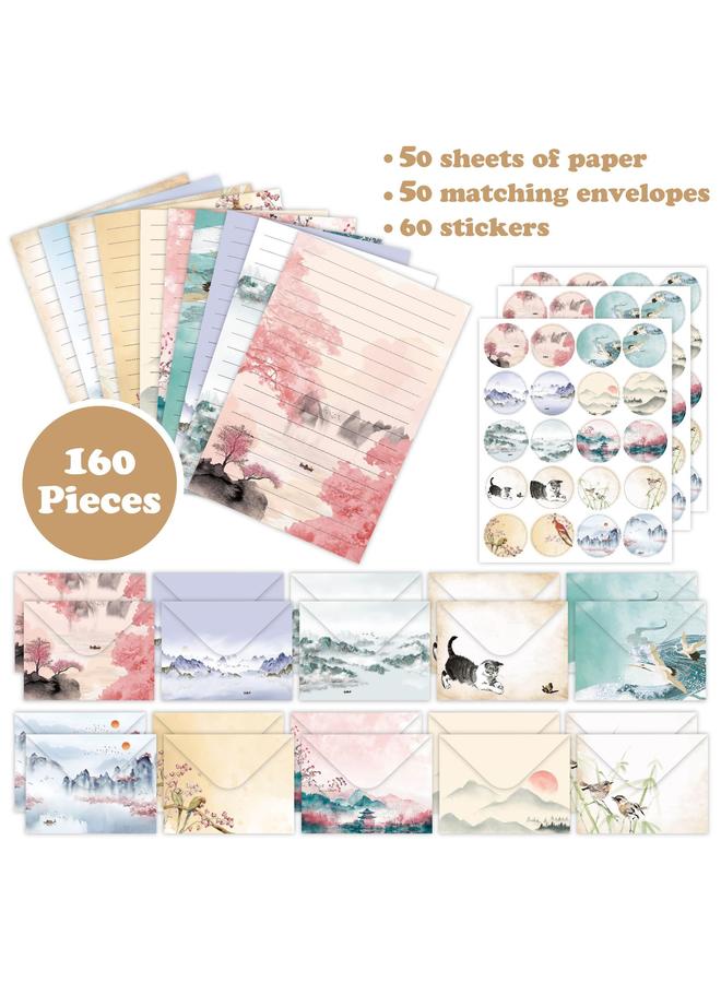 Bluejw Landscape Painting Chinese Style Ink Painting Envelope Letter Paper 160 Pieces Creative Advanced Sense Letter Stationery Set - Image 4