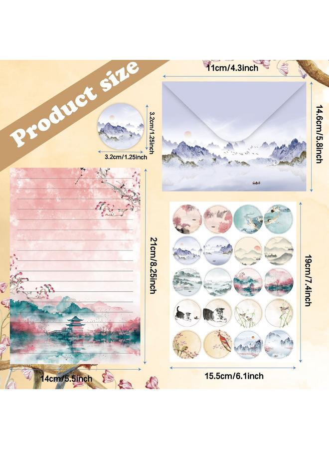 Bluejw Landscape Painting Chinese Style Ink Painting Envelope Letter Paper 160 Pieces Creative Advanced Sense Letter Stationery Set - Image 3