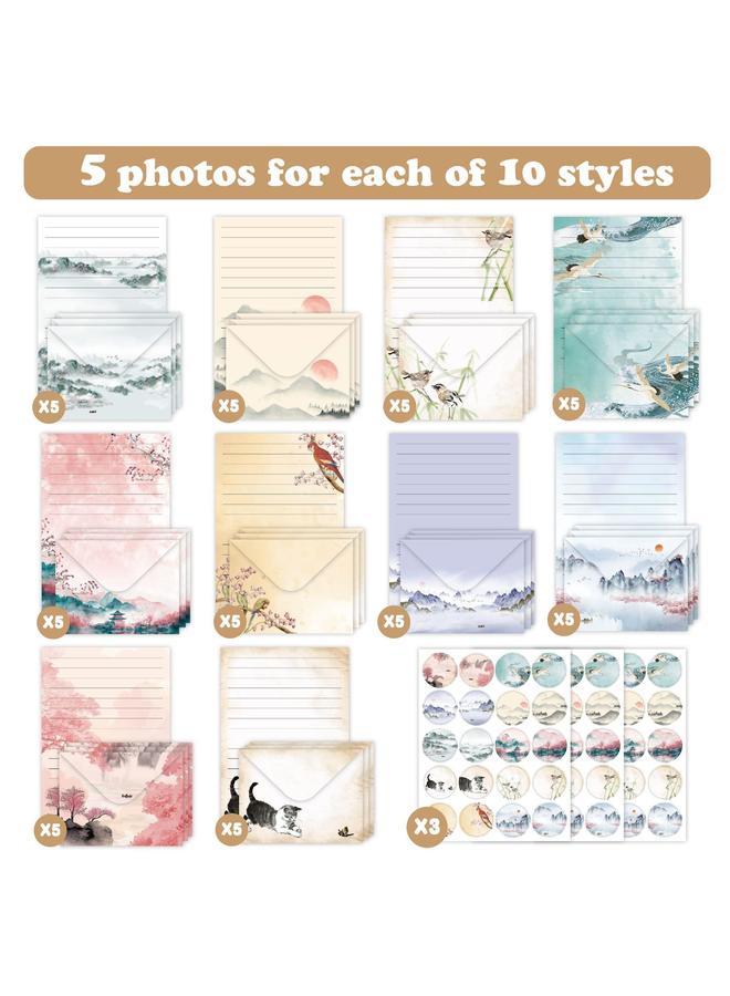 Bluejw Landscape Painting Chinese Style Ink Painting Envelope Letter Paper 160 Pieces Creative Advanced Sense Letter Stationery Set - Image 2