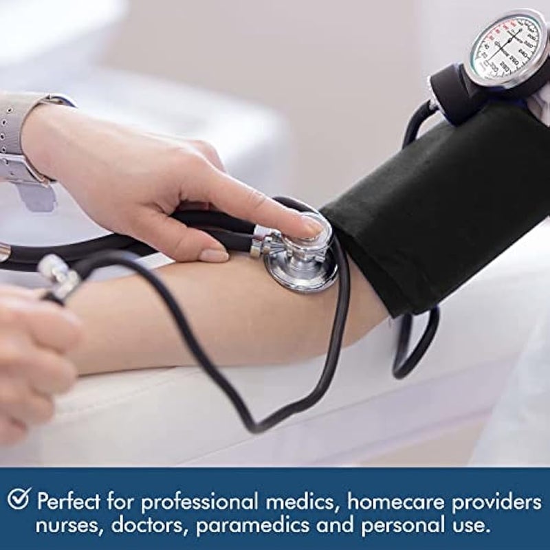 Adult Size Self Taking Black Aneroid Sphygmomanometer, Stethoscope Kit - Professional Blood Pressure Machine with Manual Inflation Cuff w/D-Ring, 8.7”-16.5, BP Monitor Kit w/Carrying Case - Image 4