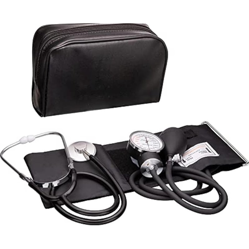 Adult Size Self Taking Black Aneroid Sphygmomanometer, Stethoscope Kit - Professional Blood Pressure Machine with Manual Inflation Cuff w/D-Ring, 8.7”-16.5, BP Monitor Kit w/Carrying Case - Image 1