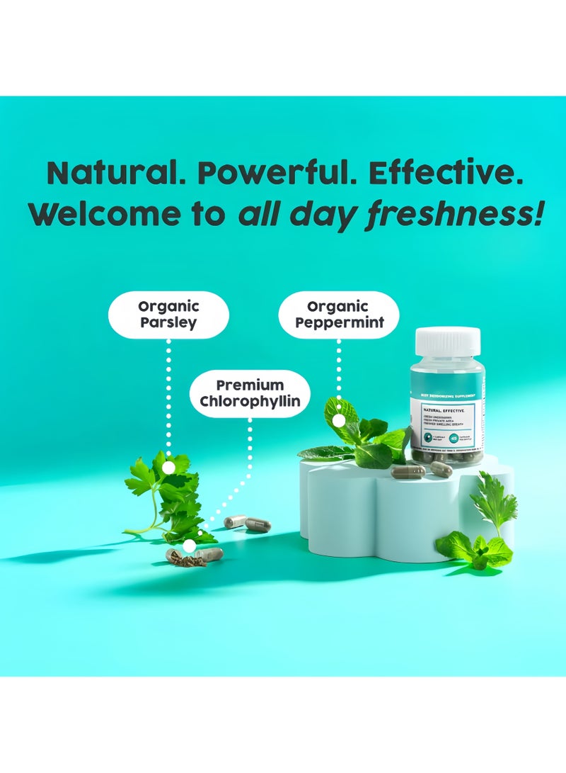 ديوس كلوروفيل بودي ماجيك: يُزيل رائحة الجسم بشكل طبيعي ينعطِف الإبطين ومناطق الجسم ويُزيل الروائح كبسولات كلوروفيل المكمّلات الغذائية - 30 كبسولة - Image 2
