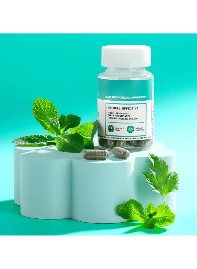 ديوس كلوروفيل بودي ماجيك: يُزيل رائحة الجسم بشكل طبيعي ينعطِف الإبطين ومناطق الجسم ويُزيل الروائح كبسولات كلوروفيل المكمّلات الغذائية - 30 كبسولة - Image 3