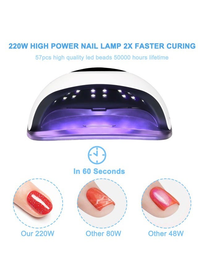 Wisdompark مصباح أظافر LED 220 واط للأظافر الجل مجفف سريع مع 57 قطعة من كرات المصباح 4 مؤقتات ضوء UV احترافي لأدوات فن الأظافر في المنزل صالون أبيض - Image 3