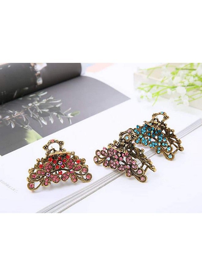 فوداتم مشبك شعر على شكل زهور عتيقة للنساء، مشبك شعر على شكل فك من سبائك معدنية عتيقة مرصع بأحجار الراين، دبوس شعر أنيق (أزرق سماوي) - Image 4