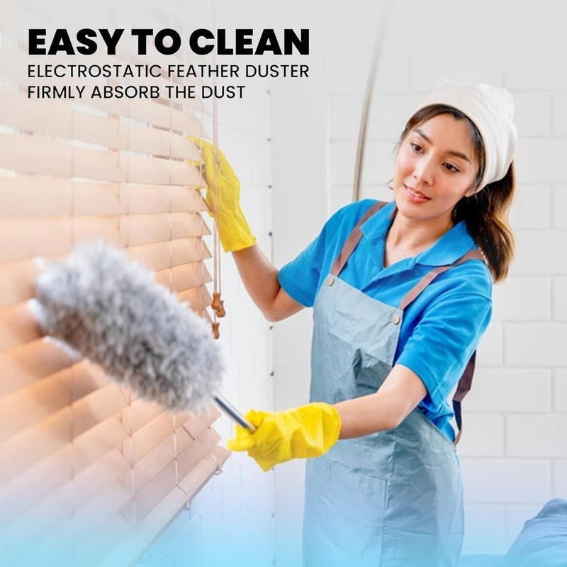 FEXONXA 2025 Upgraded Microfiber Feather Bendable Extendable Fan Cleaning Duster with 100 inch Pole Handle Washable Duster Wet and Dry Duster Gray - Image 4