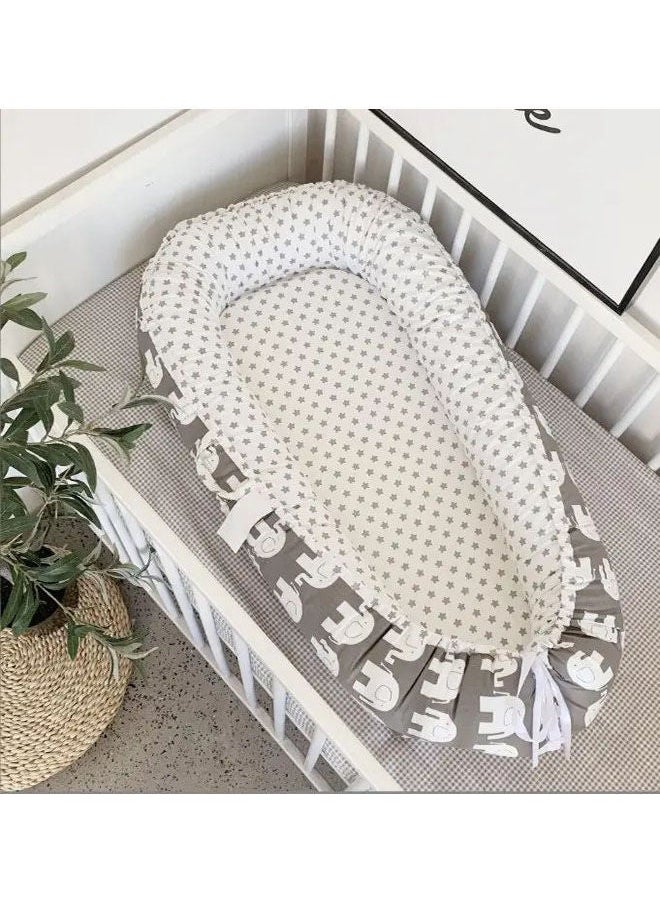 Gonice - Foldable Adjustable Size Baby Lounger For Age 0- 3 Years, Small Elephant Grey Style, 55 X 85 X 15 Cm - Image 1