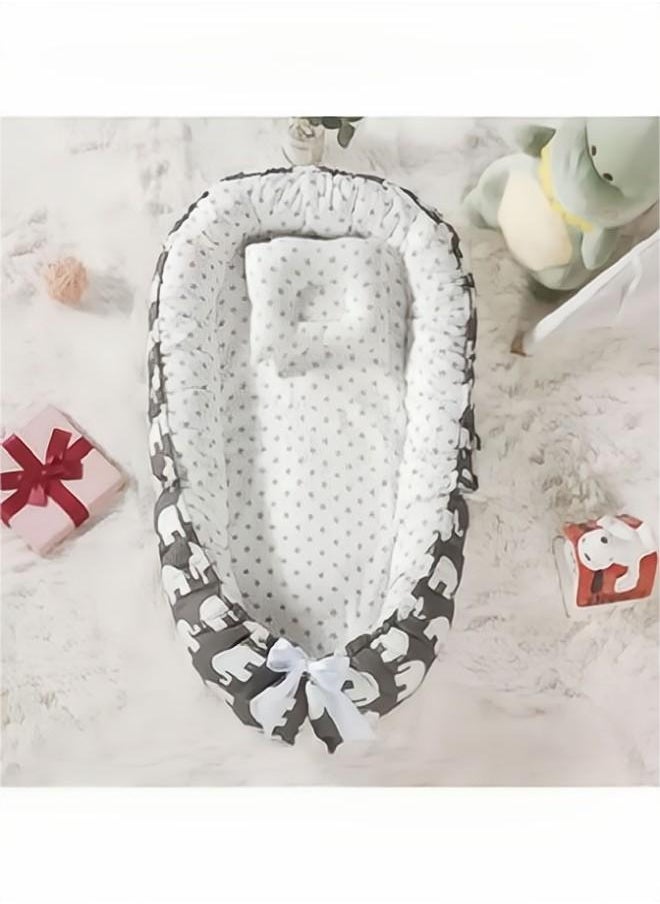 Gonice - Foldable Adjustable Size Baby Lounger For Age 0- 3 Years, Small Elephant Grey Style, 55 X 85 X 15 Cm - Image 1