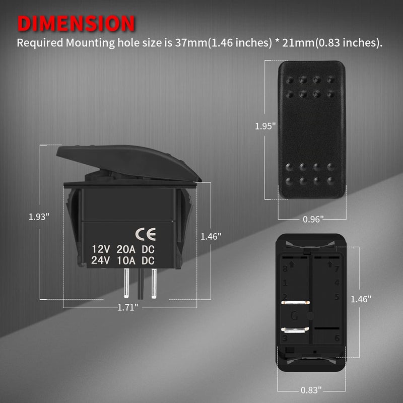 DaierTek Marine Rocker Switch 12V Waterproof Toggle Switch 12 Volt 20A SPST 2 Pin ON/Off Heavy Duty for Boat RZR RV Automotive - Image 2