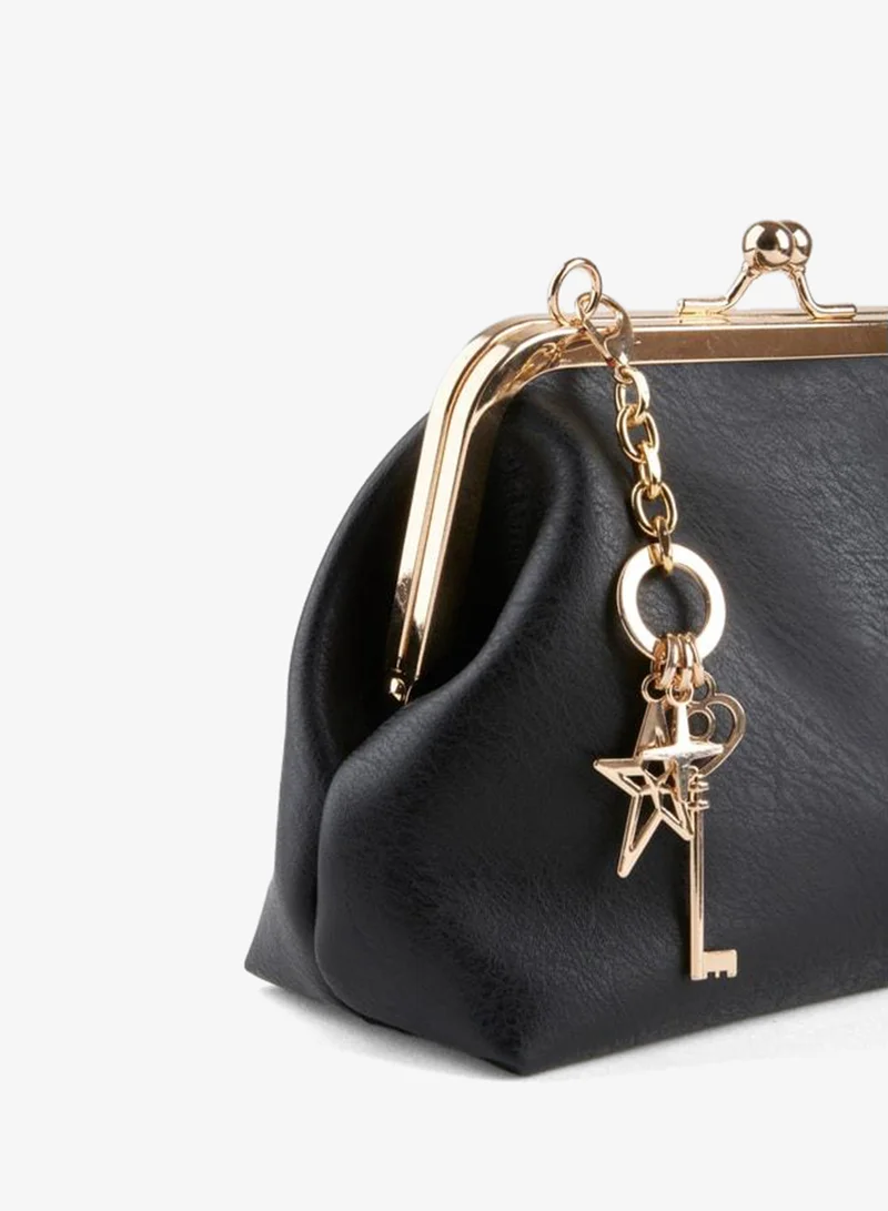 Women's Black Key Charm Gift Buckle Closure Lined Hand, Arm, and Shoulder Bag.