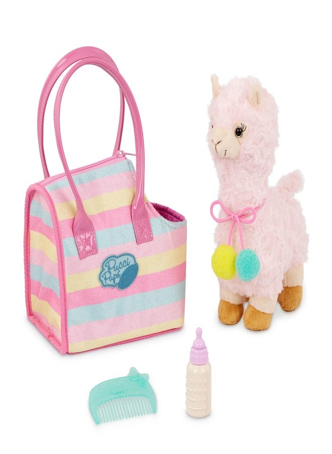 Pucci Pups - Plush Llama - Dog Carrier - Toy Llama - Striped Bag & Unicorn, Blue Comb & Bottle - Stuffed Animal - 3+ Years - Image 2