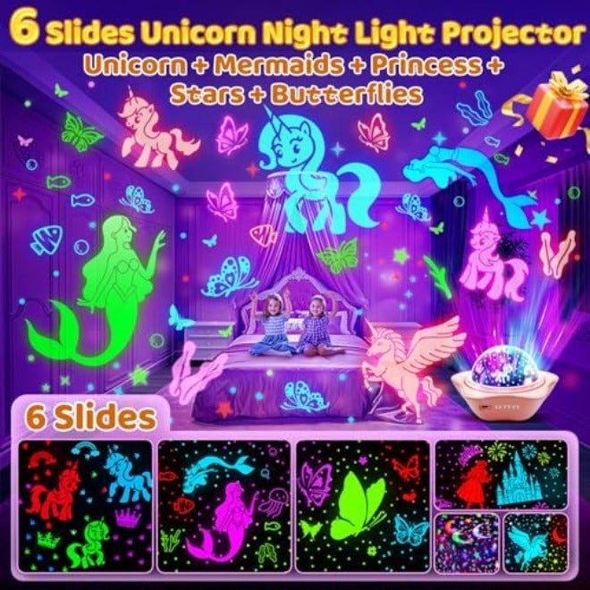 One Fire Unicorn Night Light Projector for Girls - 6 Films + 93 Colors, Rechargeable, Sensory Toy Gift - Image 5