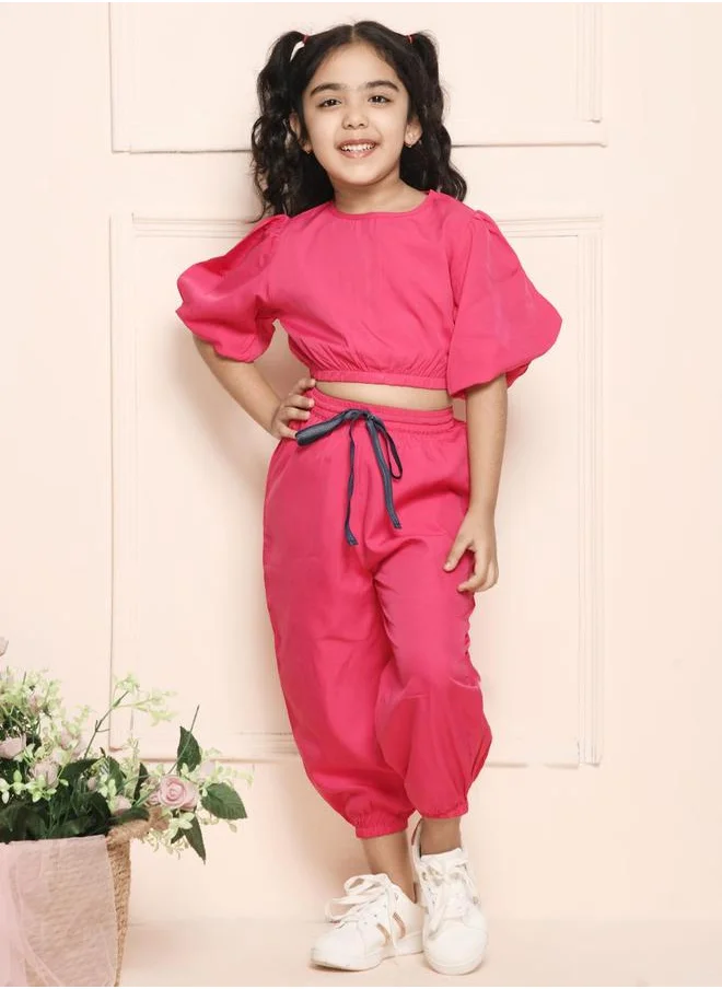 ليلك Puff Sleeve Crop Top and Pants Set