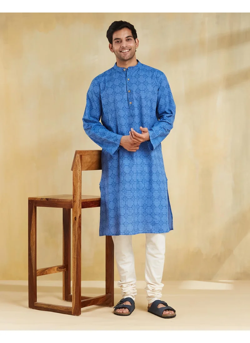 Fabindia Blue Cotton Hand Block Printed Long Kurta