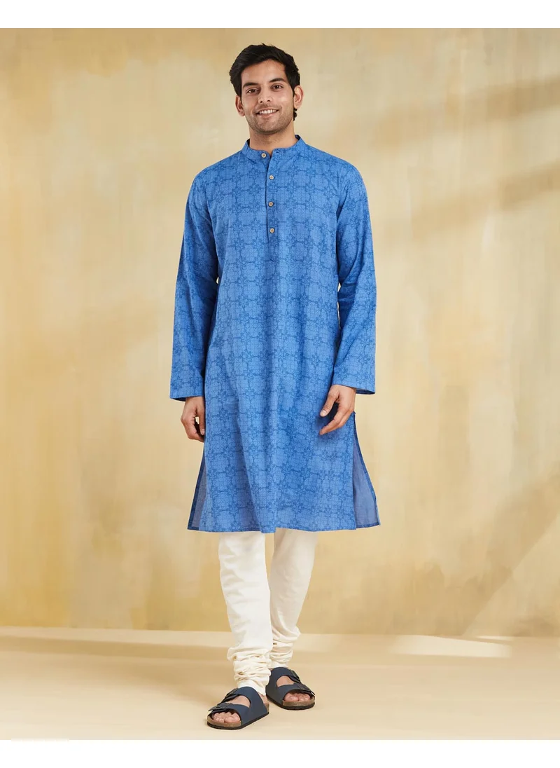 Fabindia Blue Cotton Hand Block Printed Long Kurta