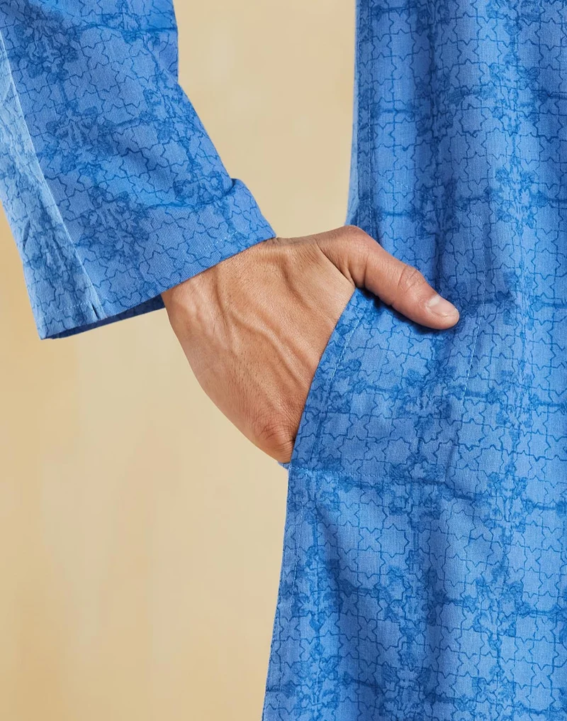 Fabindia Blue Cotton Hand Block Printed Long Kurta