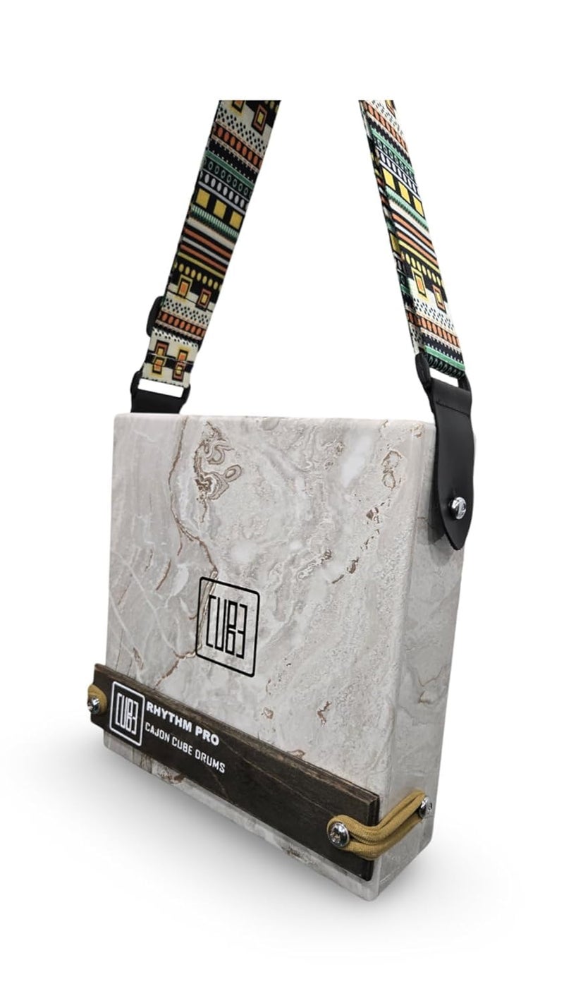 RHYTHM PRO Cajon Cube 12 Pro Traveller Cajon With External Snare Tap,Strap & Padded Cover Bag For Kids,Adults & Professional Musicians Super Sound Quality Made With MDF,Made in India (GRAY MARBLE) - Image 1