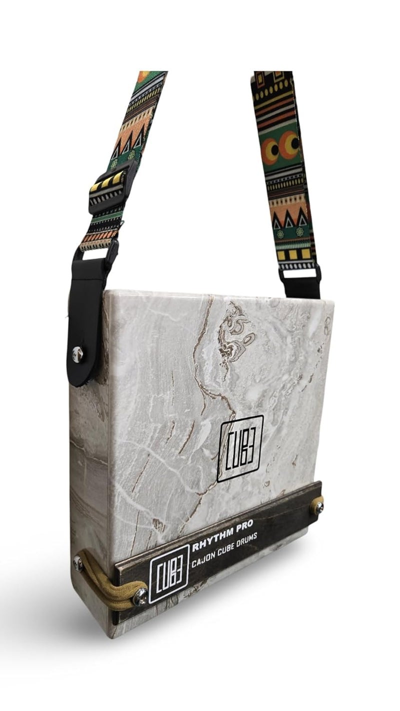 RHYTHM PRO Cajon Cube 12 Pro Traveller Cajon With External Snare Tap,Strap & Padded Cover Bag For Kids,Adults & Professional Musicians Super Sound Quality Made With MDF,Made in India (GRAY MARBLE) - Image 2
