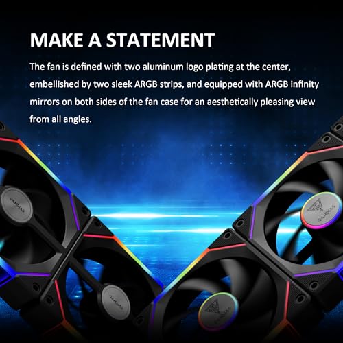 GAMDIAS 120mm PWM ARGB Case Fan x3 & 3 Reverse Blades Included, Sync with ARGB Motherboards, Easy Cable Management with Cabless Daisy Chain, Quiet & 75CFM Airflow with 2400 RPM, Aeolus P2 - Image 4