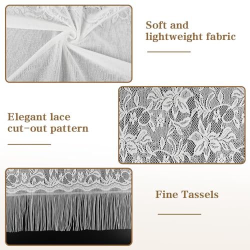 Jeffdad Women's Floral Lace Scarf Shawl wif Tassels for Women's Evening Dress Evening Party Mesh Wedding Shawls (White B) - Image 3