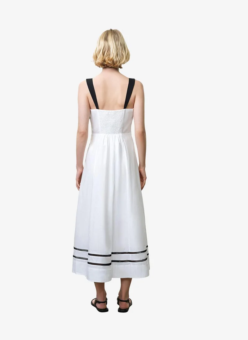 French Connection  Women's Linen White/Black Cambria Cotton Bust Midi Dress for Women | Best Price UAE