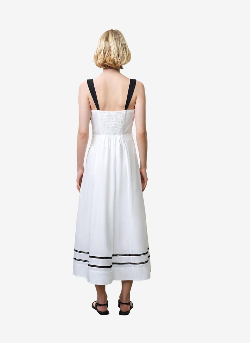 French Connection Women's Linen White/Black Cambria Cotton Bust Midi Dress - Image 4