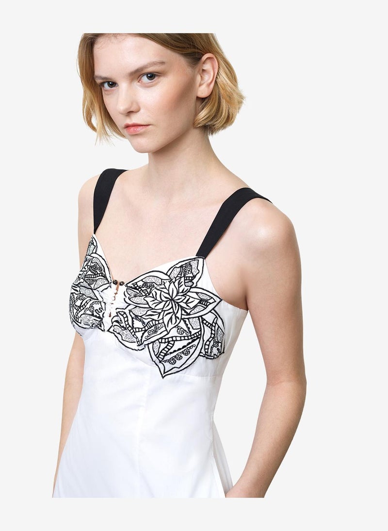 French Connection Women's Linen White/Black Cambria Cotton Bust Midi Dress - Image 3