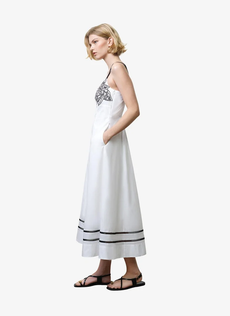 French Connection Women's Linen White/Black Cambria Cotton Bust Midi Dress