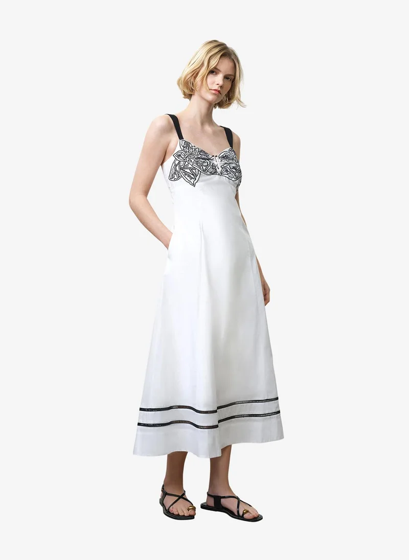 Women's Linen White/Black Cambria Cotton Bust Midi Dress