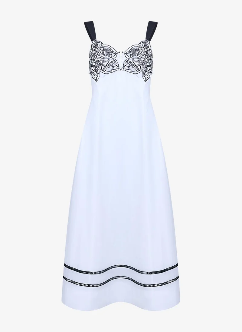 French Connection  Women's Linen White/Black Cambria Cotton Bust Midi Dress for Women | Best Price UAE