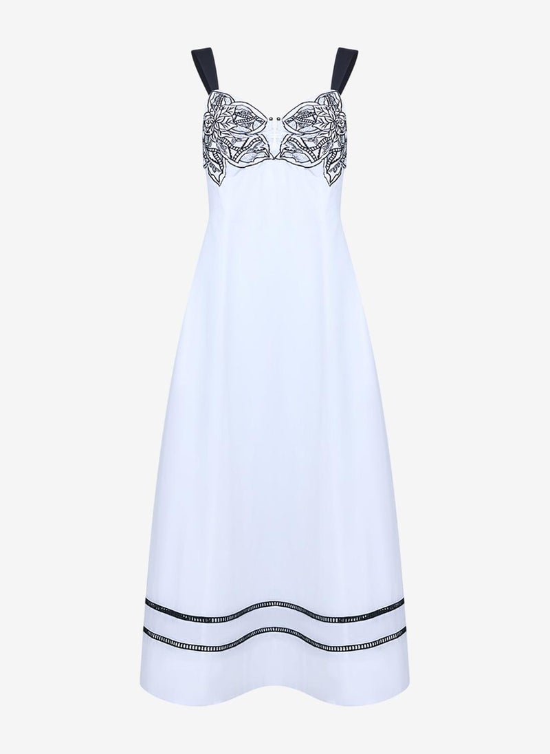 French Connection Women's Linen White/Black Cambria Cotton Bust Midi Dress - Image 5