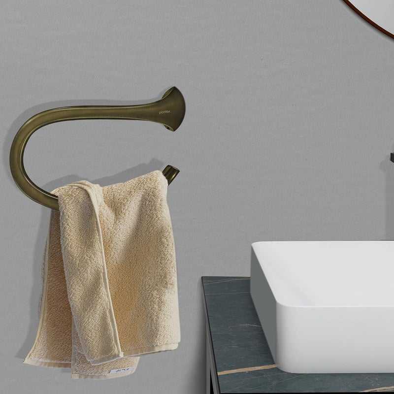 plantex Plantex Smero Pure Brass Napkin Hanger for Bathroom/Hand Napkin Ring/Napkin Holder for Wash Basin/Bathroom Accessories - Contrive(Rich Antique)  - Image 2