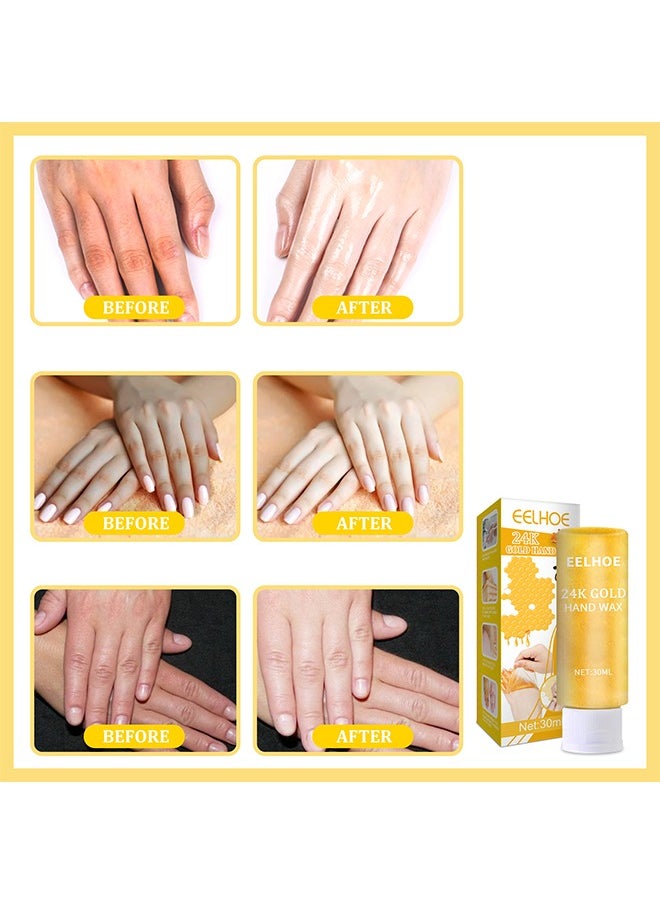 EELHOE - 24K Gold Hands Care Paraffin Milk & Honey Moisturizing Peel Off Hand Wax Mask Hydrating Exfoliating Nourish Whitening Skin - Image 1