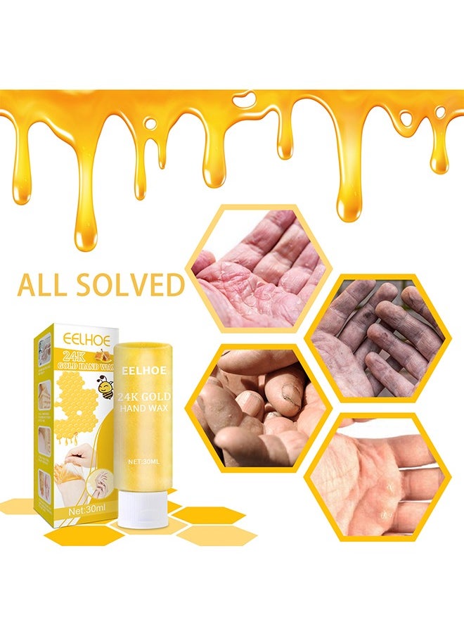 EELHOE - 24K Gold Hands Care Paraffin Milk & Honey Moisturizing Peel Off Hand Wax Mask Hydrating Exfoliating Nourish Whitening Skin - Image 1