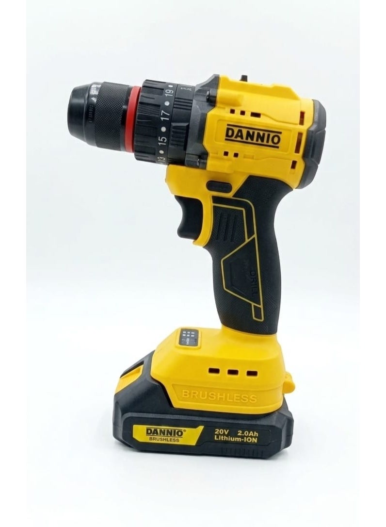 Dannio Heavy Duty 20V Cordless Drill, Two Lithium-Ion Batteries And Fast Charger, 3/8-Inch Drill Kit, 25+ 3-Position Clutch, LED Work Light, Variable Speed Drill, 256 Pounds Of Torque, - Image 1