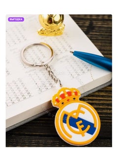 MARIO DRAFTS Real Madrid Football Club Logo Keychain, Metal Ring with Crown Design, Yellow and Blue  - Image 1