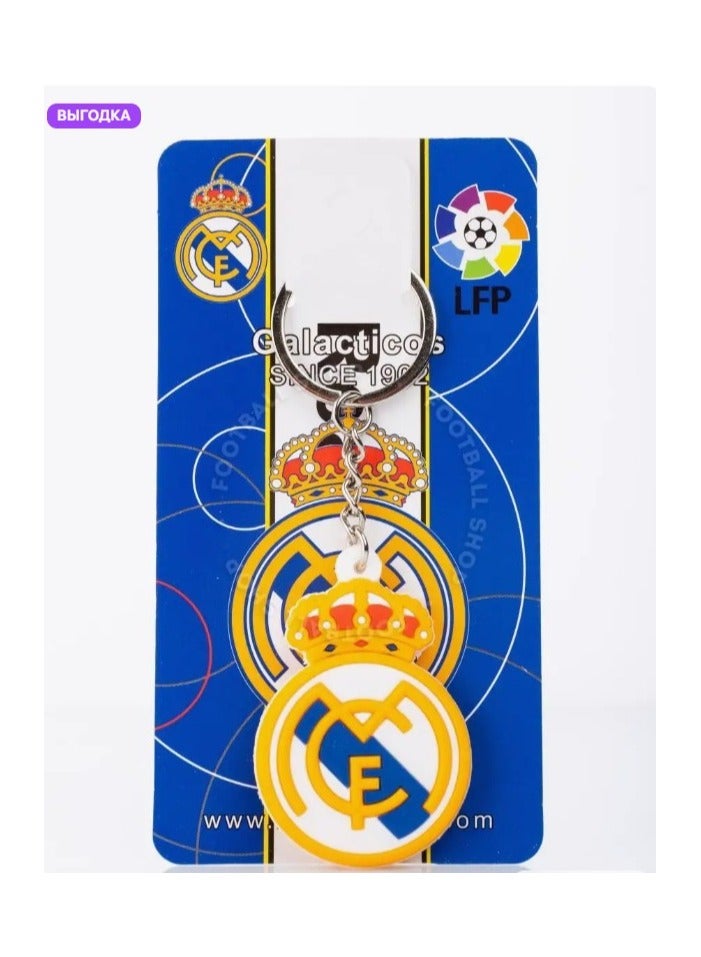 مسودات ماريو سلسلة مفاتيح بشعار نادي ريال مدريد لكرة القدم، حلقة معدنية بتصميم تاج، أصفر وأزرق  - Image 3
