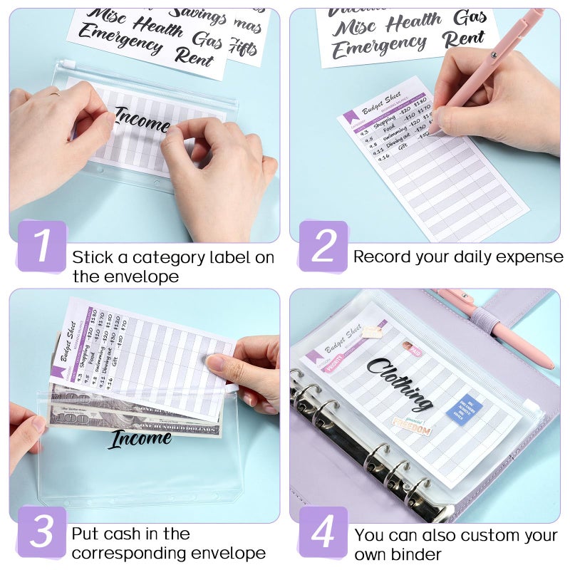 Sooez Budget Binder with Money Saving Challenge, Money Saving Binder with Cash Envelopes, Expense Sheets, Challenge Tracker & Category Labels, Envelope Savings Challenges Book for Home Office School - Image 3