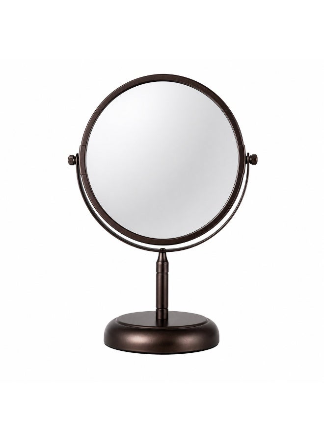 Round makeup mirror with two sides, one magnifying side and one normal side, 360 rotation, luxury design (brown color) - Image 1