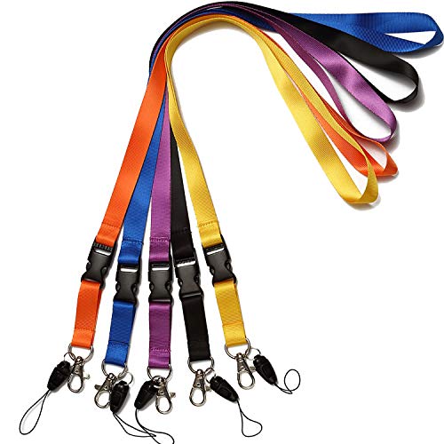 YOUOWO 5 Pack Nylon Office Neck Lanyards Detachable Buckle Enhanced Model Hook Breakaway Strap Lanyard for ID Badge,Key,Women,Men,Phones,USB,Whistles,Black,Blue,Yellow,Orange,Purple - Image 1