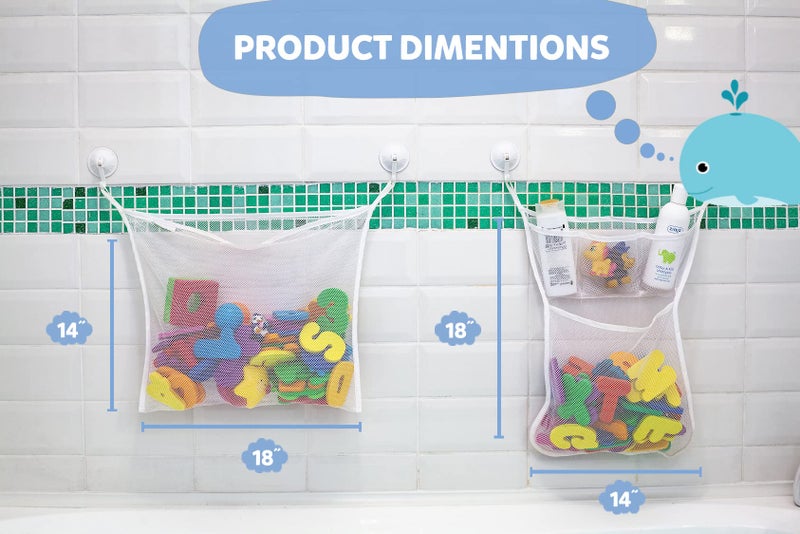 Comfylife 2 x Mesh Bath Toy Organizer + 8 Ultra Strong Hooks – The Perfect Bathtub Toy Holder & Bathroom or Shower Caddy – These Multi-use Net Bags Make Baby Bath Toy Storage Easy – For Kids & Toddlers  - Image 2